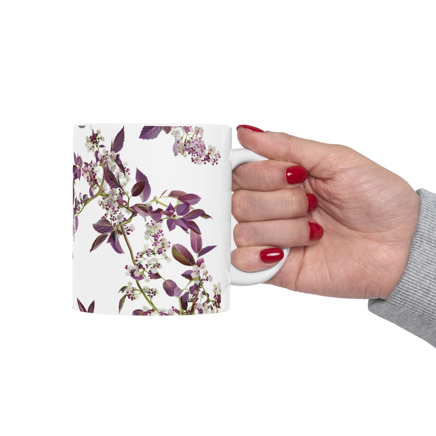 Ceramic Mug with purple small and dense flowers, (11oz, 15oz)