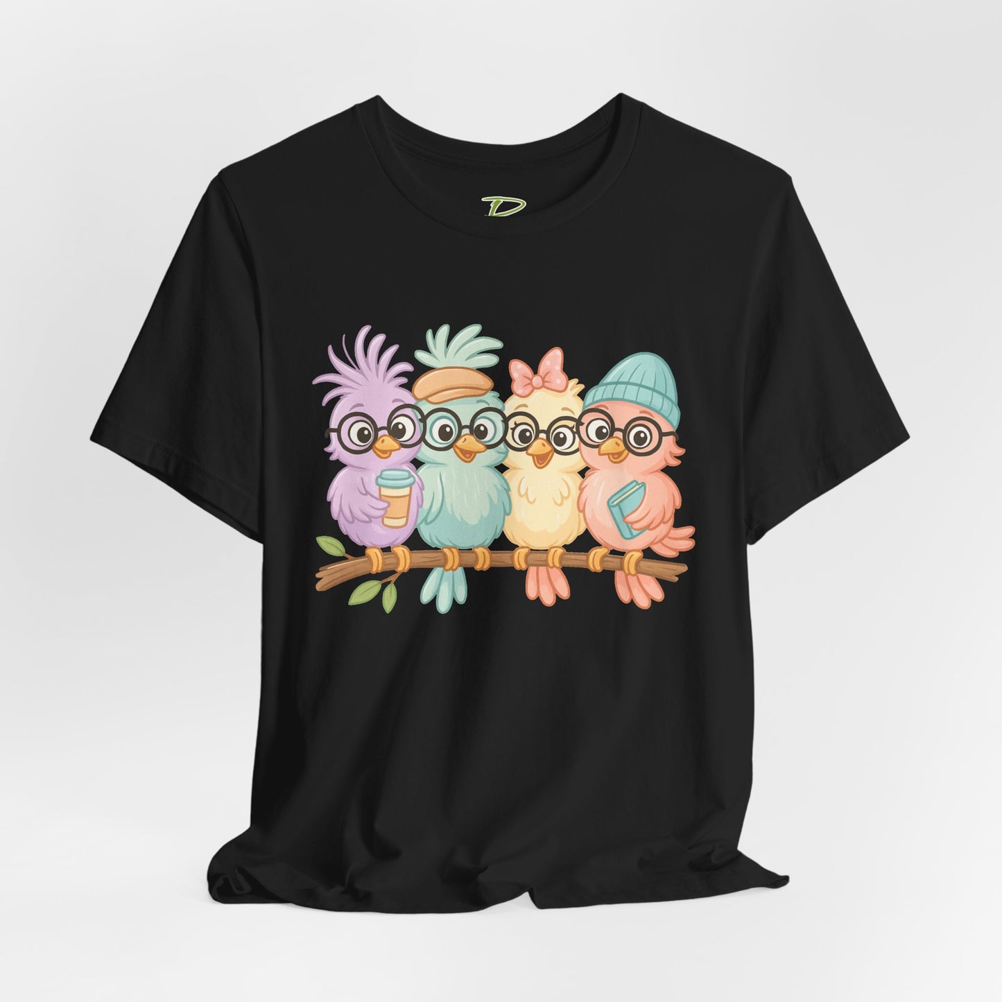 Cute Bird Friends Short Sleeve T-shirt - Perfect Gift for Animal Lovers - Lightweight Fabric Tee