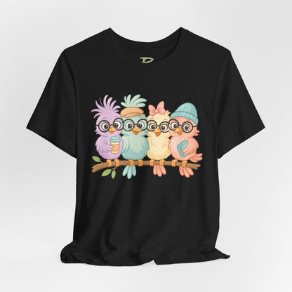 Cute Bird Friends Short Sleeve T-shirt - Perfect Gift for Animal Lovers - Lightweight Fabric Tee