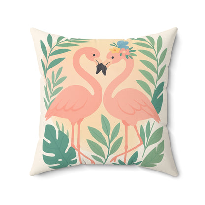 Romantic Flamingo Pillow, Tropical Decor, Love Nest Cushion, Beach House Gift, Summer Home Accent