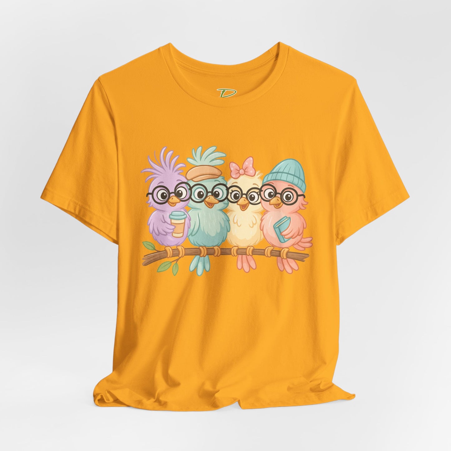 Cute Bird Friends Short Sleeve T-shirt - Perfect Gift for Animal Lovers - Lightweight Fabric Tee
