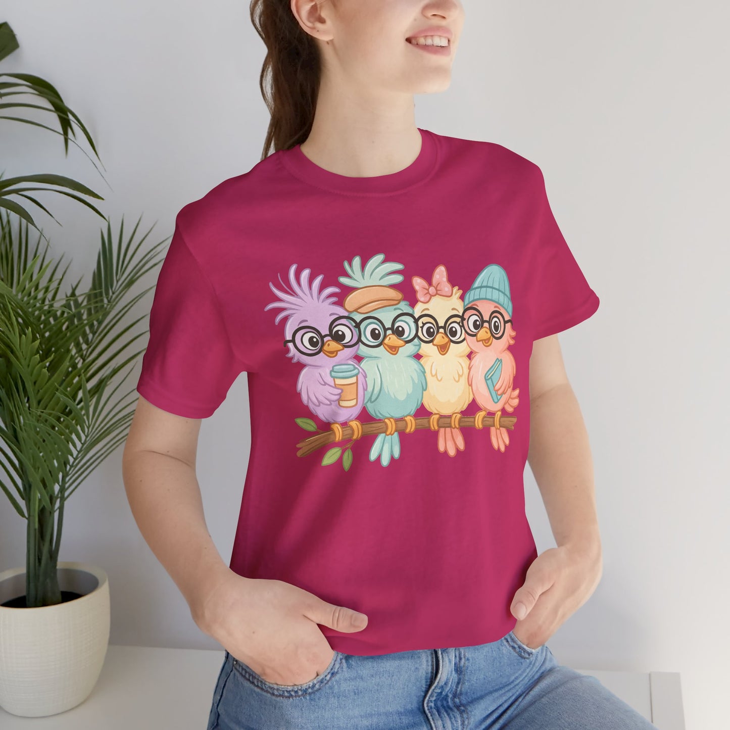 Cute Bird Friends Short Sleeve T-shirt - Perfect Gift for Animal Lovers - Lightweight Fabric Tee