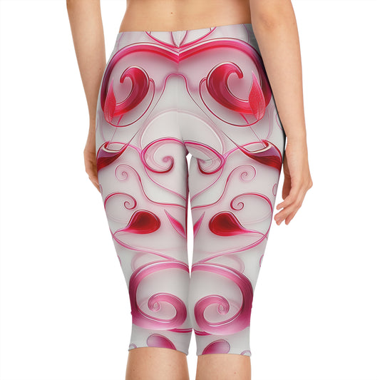 Women's Capri Leggings - Heartfelt Watercolor Leggings