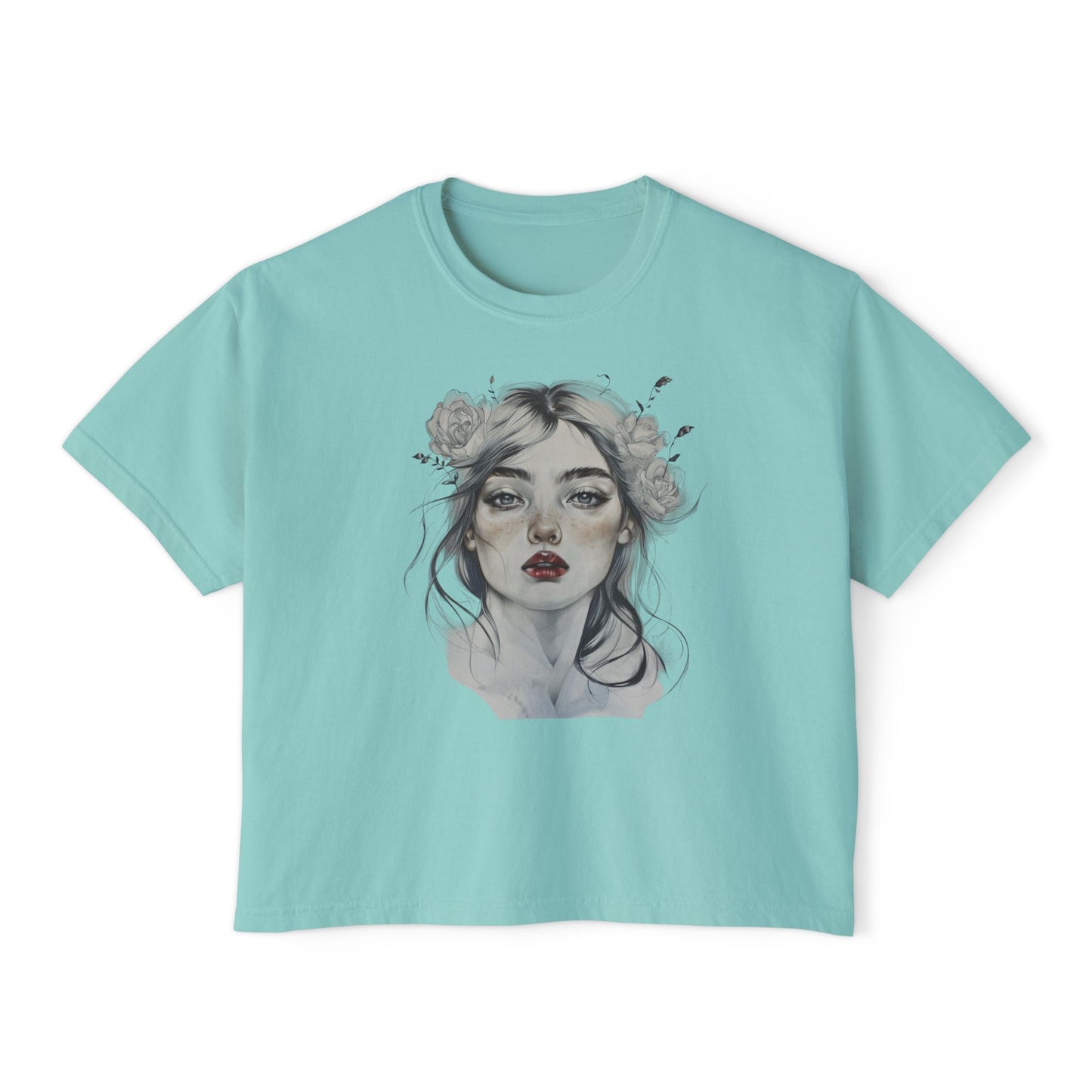 Boho Floral Women's Boxy Tee - Artistic Graphic T-Shirt for Everyday Style