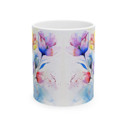 Ceramic Mug, Watercolor Artistic Florals, (11oz, 15oz)