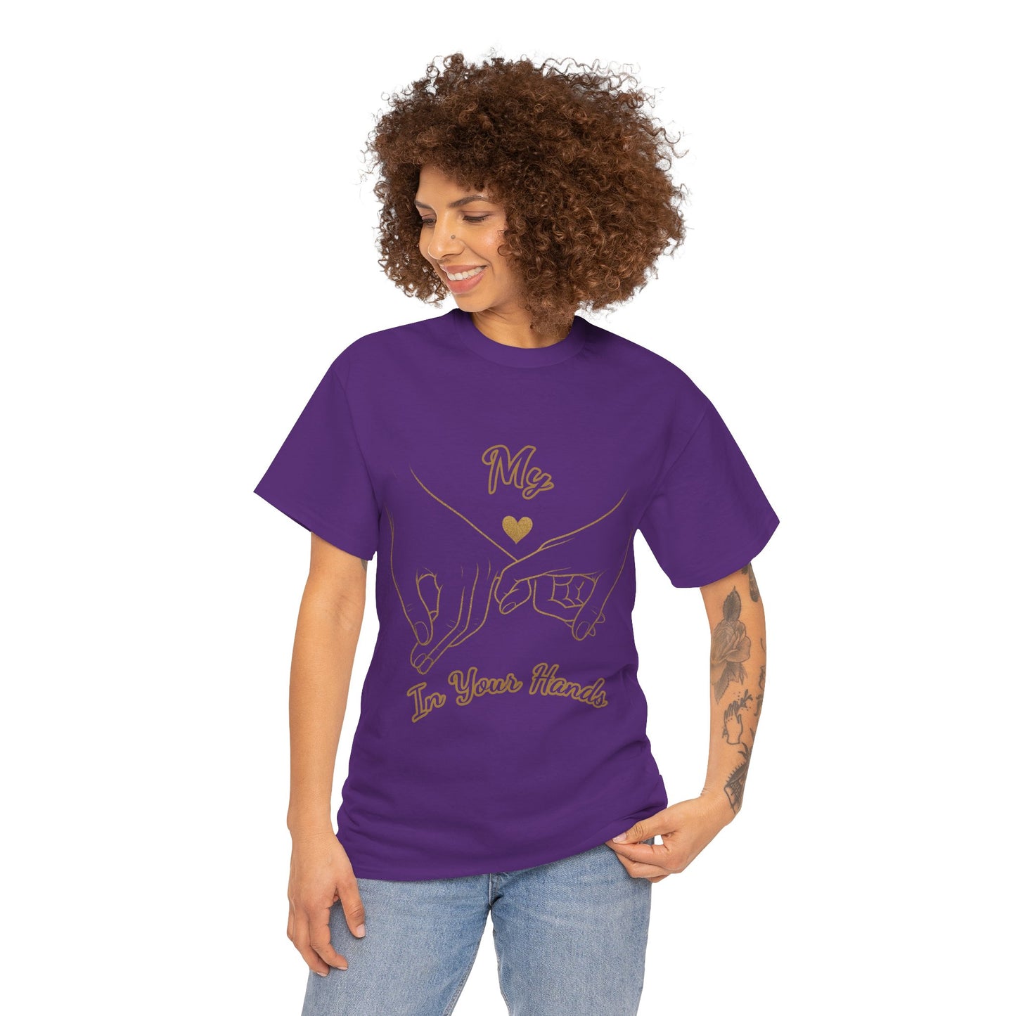 Cute Couples Unisex Heavy Cotton Tee - 'My Heart in Your Hands' design T-shirt