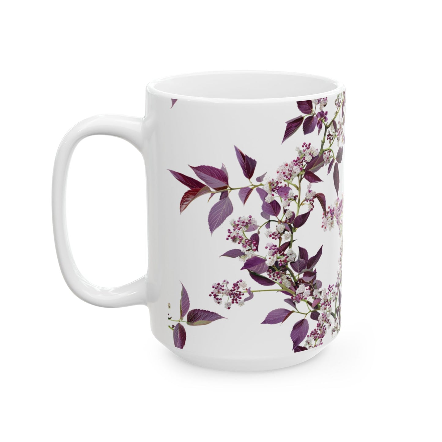Ceramic Mug with purple small and dense flowers, (11oz, 15oz)