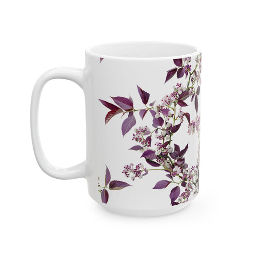 Ceramic Mug with purple small and dense flowers, (11oz, 15oz)