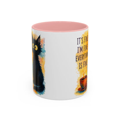 Whimsical Cat Accent Coffee Mug - 'It's Fine, I'm Fine, Everything is Fine'