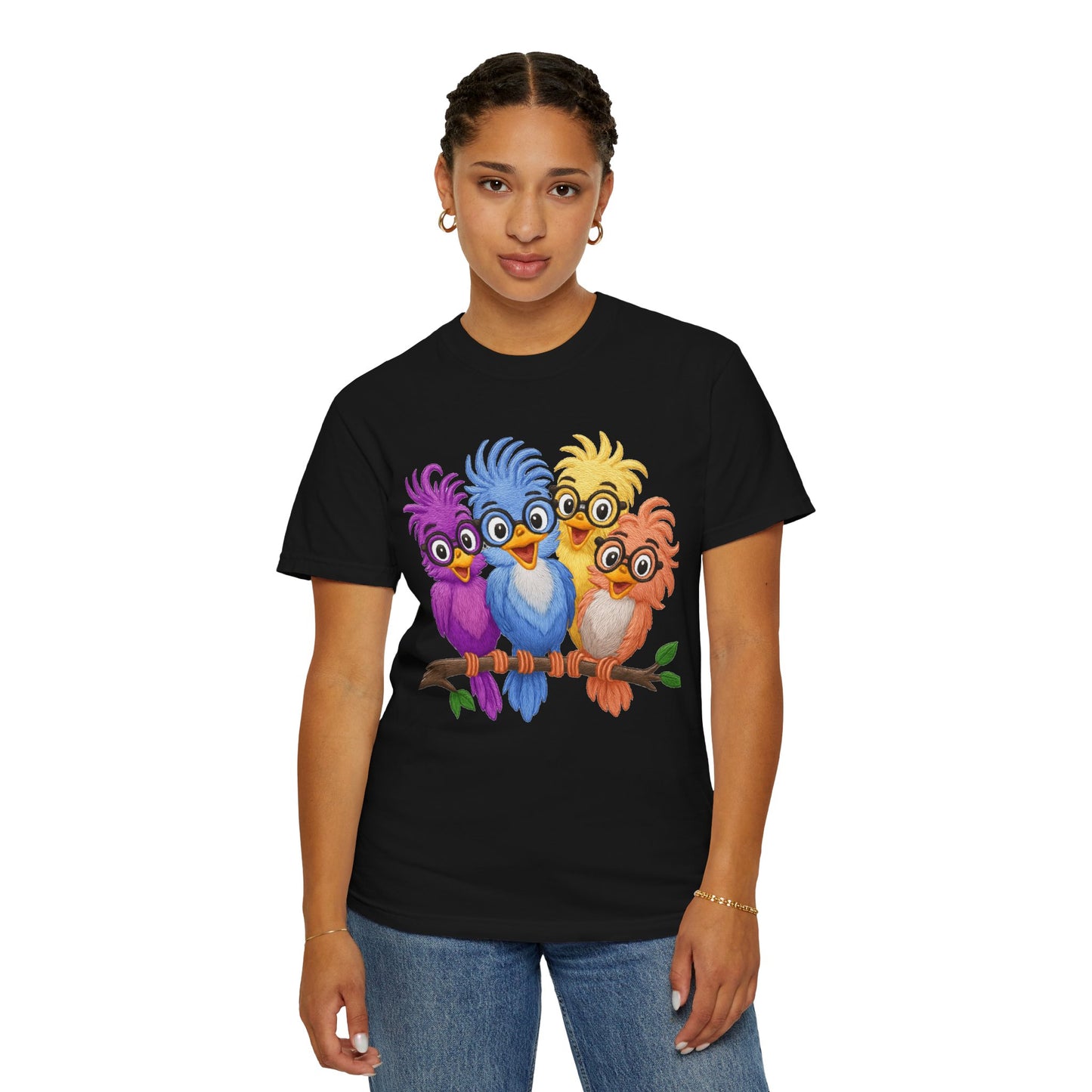 Colorful Bird Friends Women's T-Shirt - Fun & Playful Graphic Tee