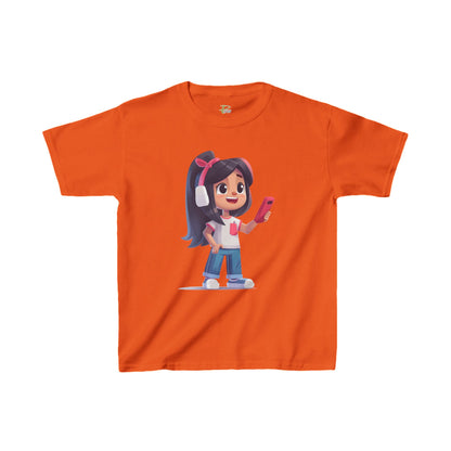 Youth Heavy Cotton™ Tee - Youth Heavy Cotton™ Tee with Design of Smiling Girl Holding a Red Phone