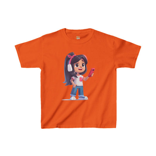 Youth Heavy Cotton™ Tee - Youth Heavy Cotton™ Tee with Design of Smiling Girl Holding a Red Phone