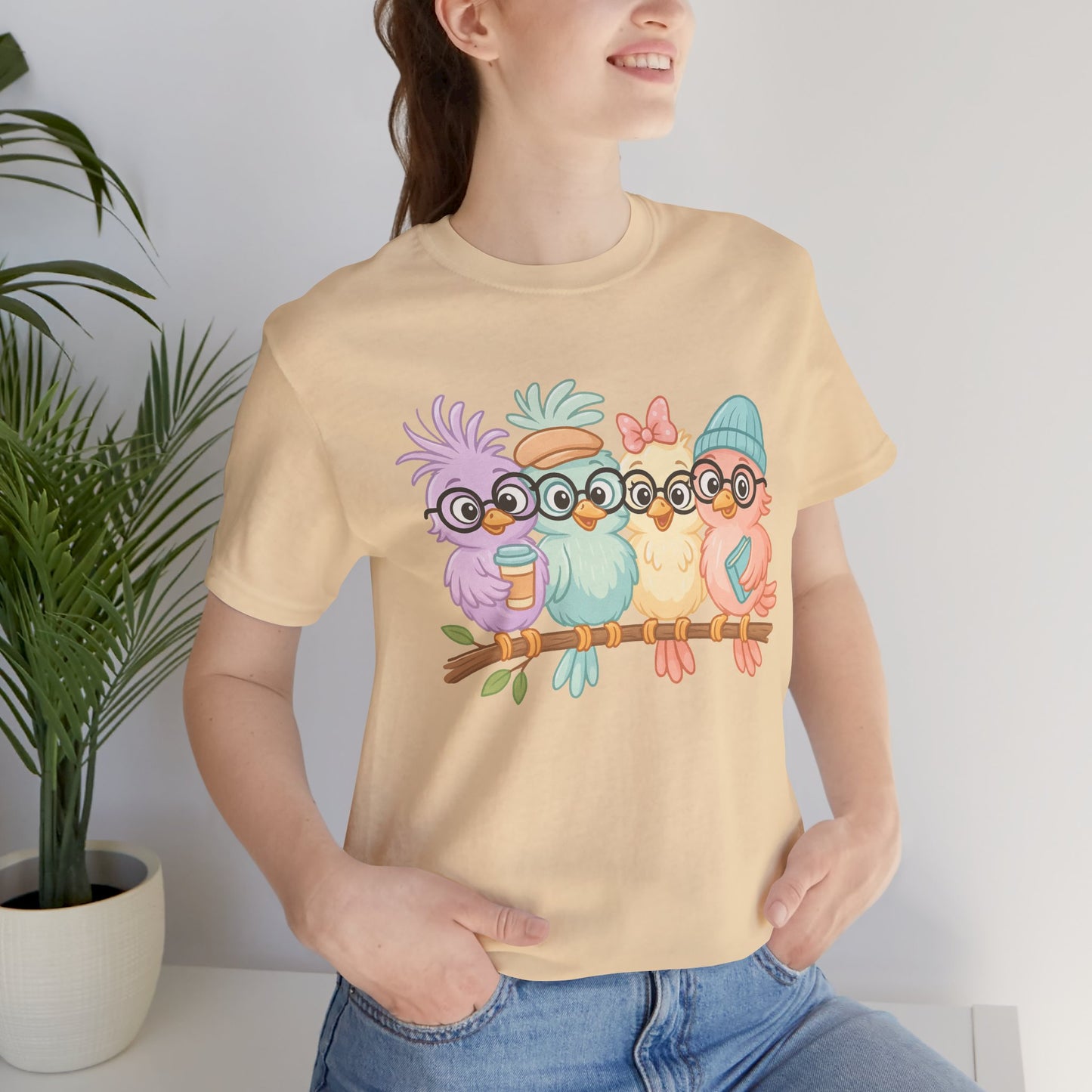 Cute Bird Friends Short Sleeve T-shirt - Perfect Gift for Animal Lovers - Lightweight Fabric Tee