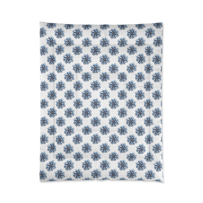 White Cozy Comforter Blanket with Striped Floral Design