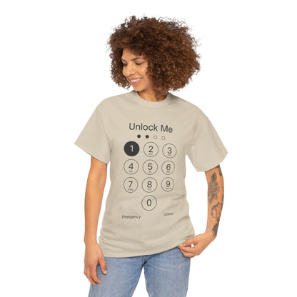 Unlock Me Graphic Tee, Funny T-Shirt for Tech Lovers, Casual Wear, Gift for Birthdays, Tech-themed Apparel, Unisex Heavy Cotton Tee