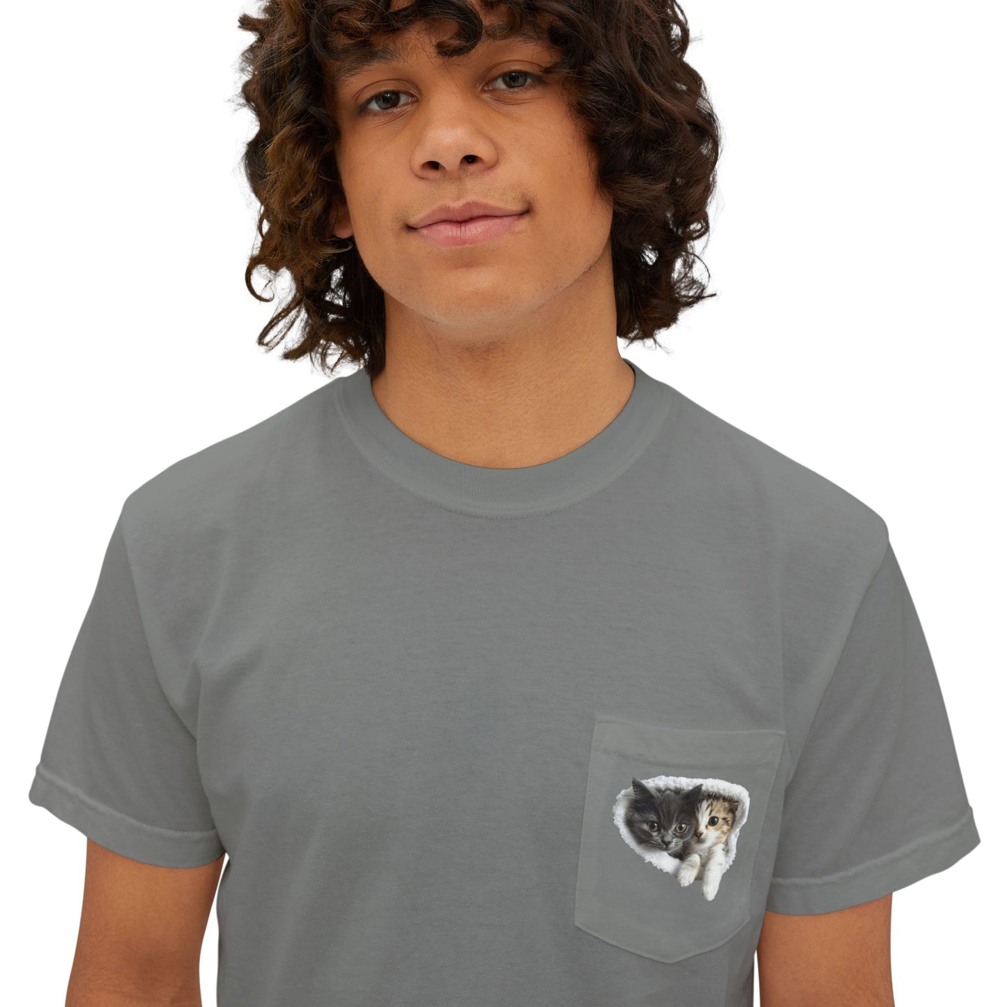 Garment-Dyed Pocket T-Shirt with Adorable Cat Design, Casual Wear, Gift for Cat Lovers, Summer Fashion, Everyday Essentials