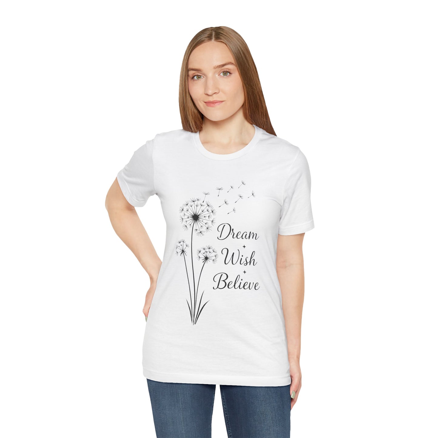 Dream Wish Believe Unisex Jersey Short Sleeve Tee - Inspirational Graphic T-Shirt - Lightweight Fabric Tee