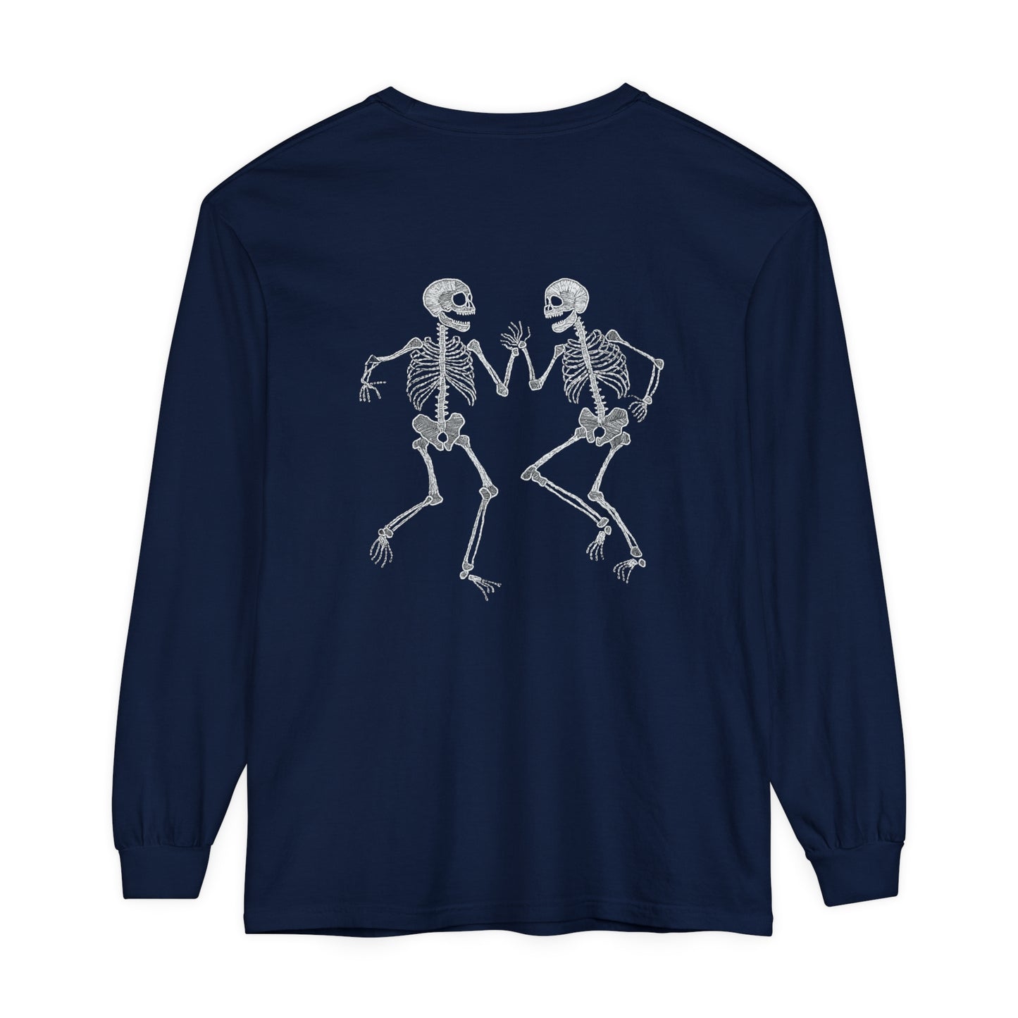 Halloween Tee - Unisex Garment-dyed Long Sleeve T-Shirt with Dancing skeletons