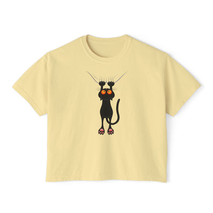 Cute Cat Graphic Women's Boxy Tee, Casual Tee for Cat Lovers, Birthday Gift, Soft Cotton Top, Fun Everyday Wear