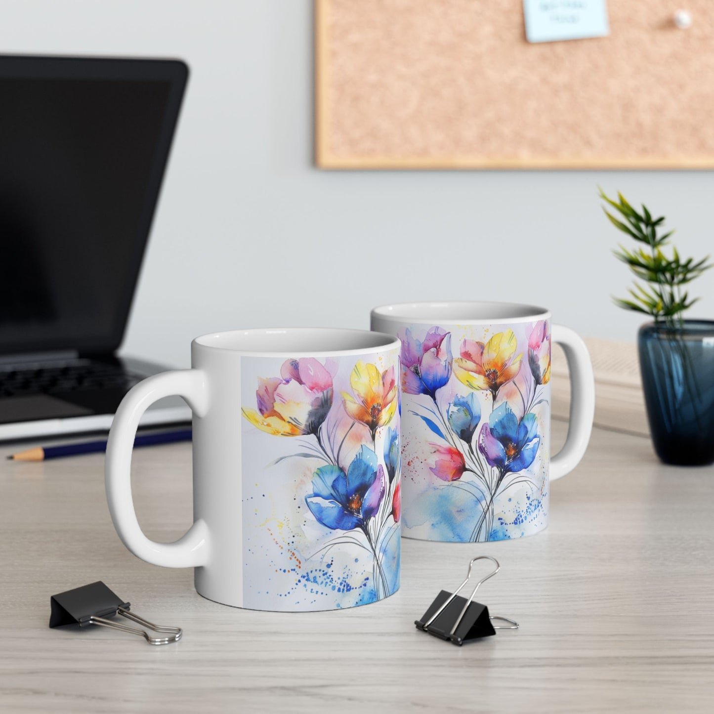 Ceramic Mug, Watercolor Artistic Florals, (11oz, 15oz)