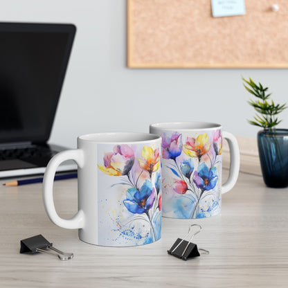 Ceramic Mug, Watercolor Artistic Florals, (11oz, 15oz)