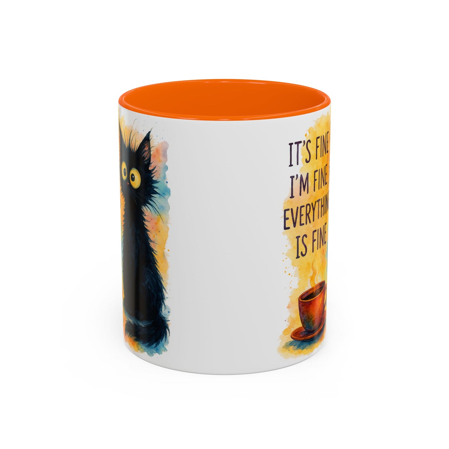 Whimsical Cat Accent Coffee Mug - 'It's Fine, I'm Fine, Everything is Fine'