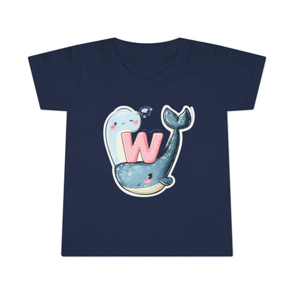 Cute Whale & Ghost Letter W Toddler T-Shirt – Fun Kids Apparel for Learning & Play