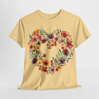 Women's Heavy Cotton Tee - Floral Heart Unisex T-Shirt