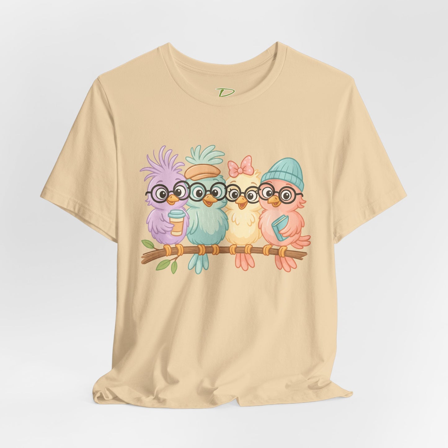 Cute Bird Friends Short Sleeve T-shirt - Perfect Gift for Animal Lovers - Lightweight Fabric Tee