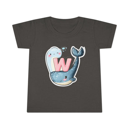 Cute Whale & Ghost Letter W Toddler T-Shirt – Fun Kids Apparel for Learning & Play