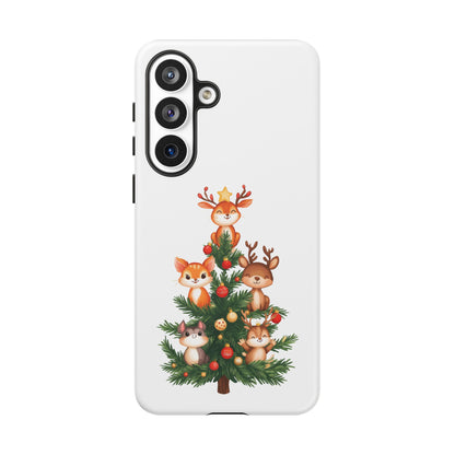 Festive Phone Case - iPhone, Samsung, and Google case - Cute Forest Animals on a Christmas Tree Case