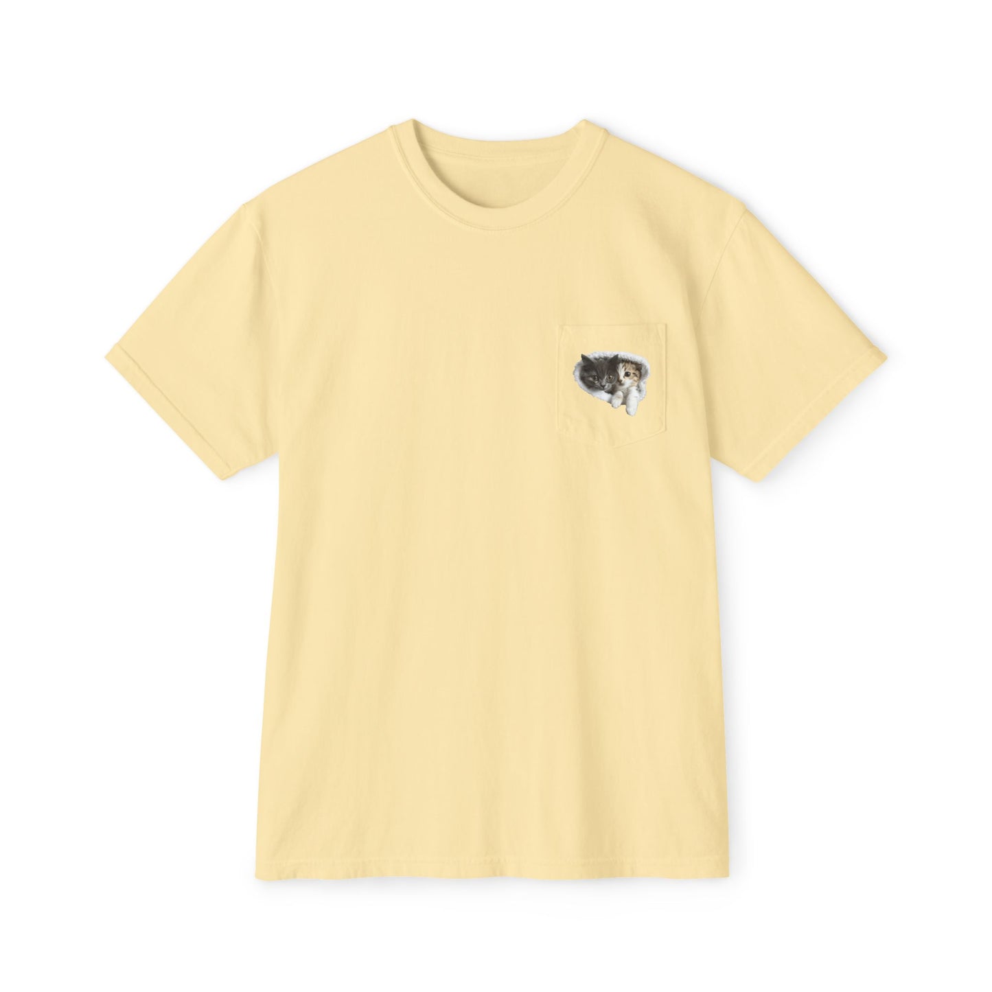 Garment-Dyed Pocket T-Shirt with Adorable Cat Design, Casual Wear, Gift for Cat Lovers, Summer Fashion, Everyday Essentials