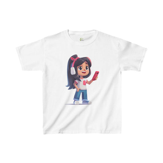 Youth Heavy Cotton™ Tee - Youth Heavy Cotton™ Tee with Design of Smiling Girl Holding a Red Phone