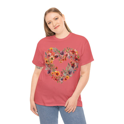 Women's Heavy Cotton Tee - Floral Heart Unisex T-Shirt