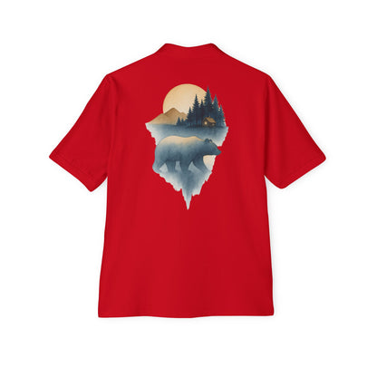 Men's Polo with Bear & Landscape Design - Casual Outdoor Shirt