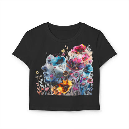 Floral Dreamscape Women Baby Tee - Artistic Short-Sleeve Top for Nature Lovers
