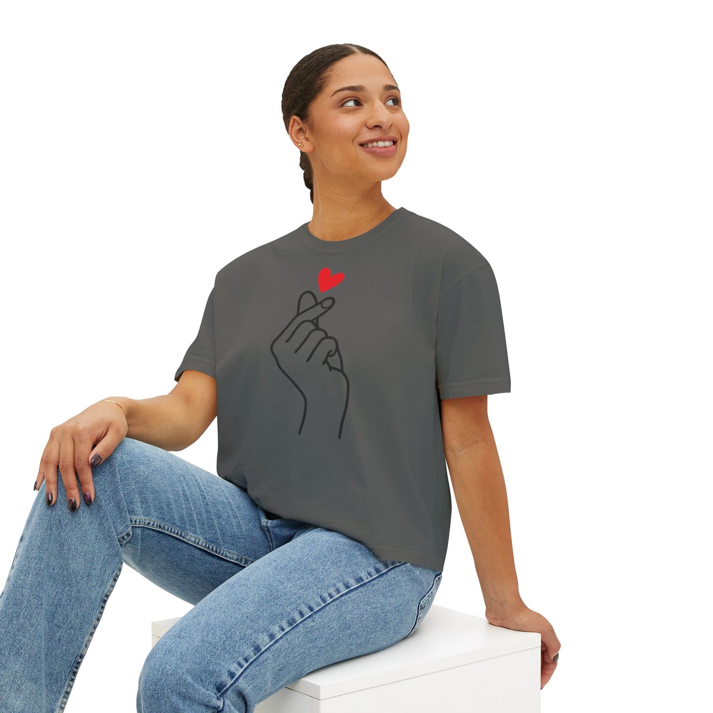 Women's Boxy Tee with Heart Design, Cute Casual T-Shirt, Gifts for Her, Love Themed Apparel, Easy Summer Style, Trendy Everyday Wear