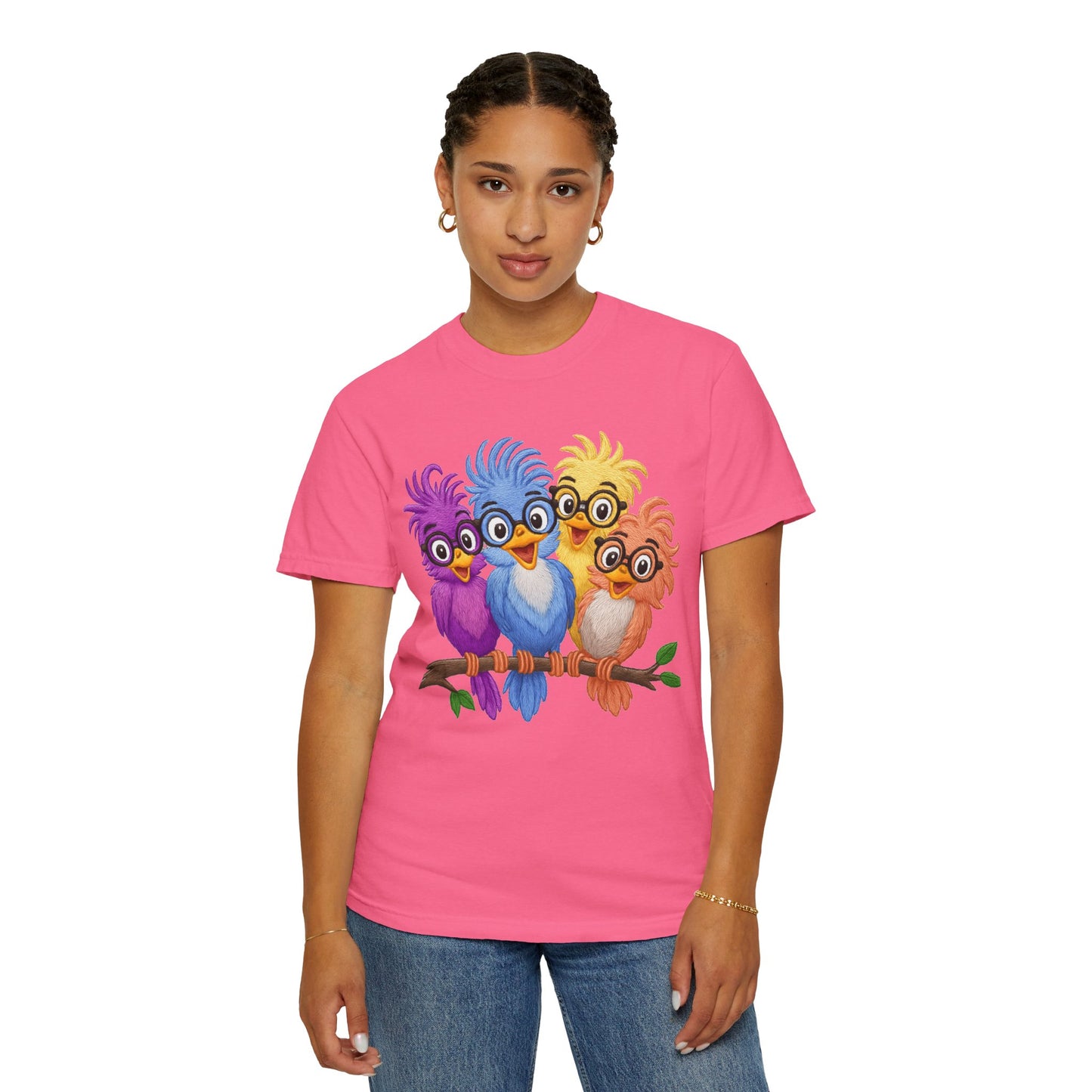 Colorful Bird Friends Women's T-Shirt - Fun & Playful Graphic Tee