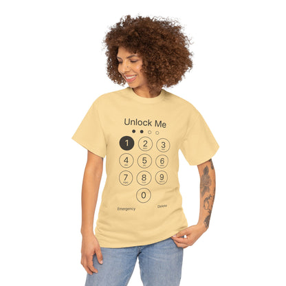 Unlock Me Graphic Tee, Funny T-Shirt for Tech Lovers, Casual Wear, Gift for Birthdays, Tech-themed Apparel, Unisex Heavy Cotton Tee
