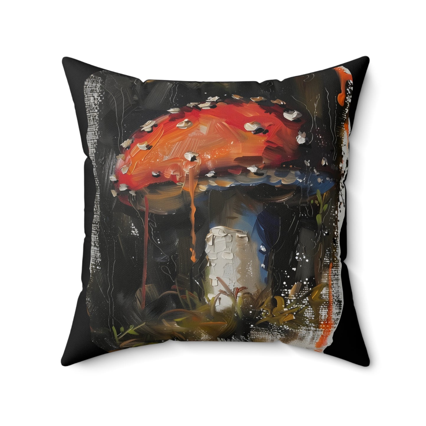 Mushroom Oil colored Square Cushion (Black)