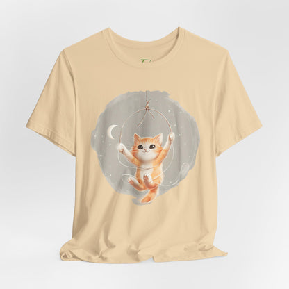 Cute Smiling Cat Cartoon T-shirt - Lightweight Fabric Tee