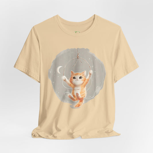 Cute Smiling Cat Cartoon T-shirt - Lightweight Fabric Tee