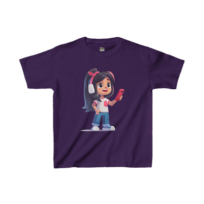 Youth Heavy Cotton™ Tee - Youth Heavy Cotton™ Tee with Design of Smiling Girl Holding a Red Phone