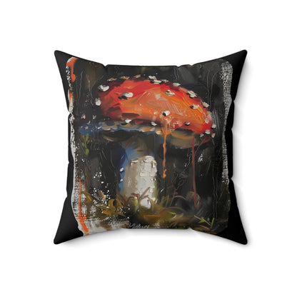 Mushroom Oil colored Square Cushion (Black)