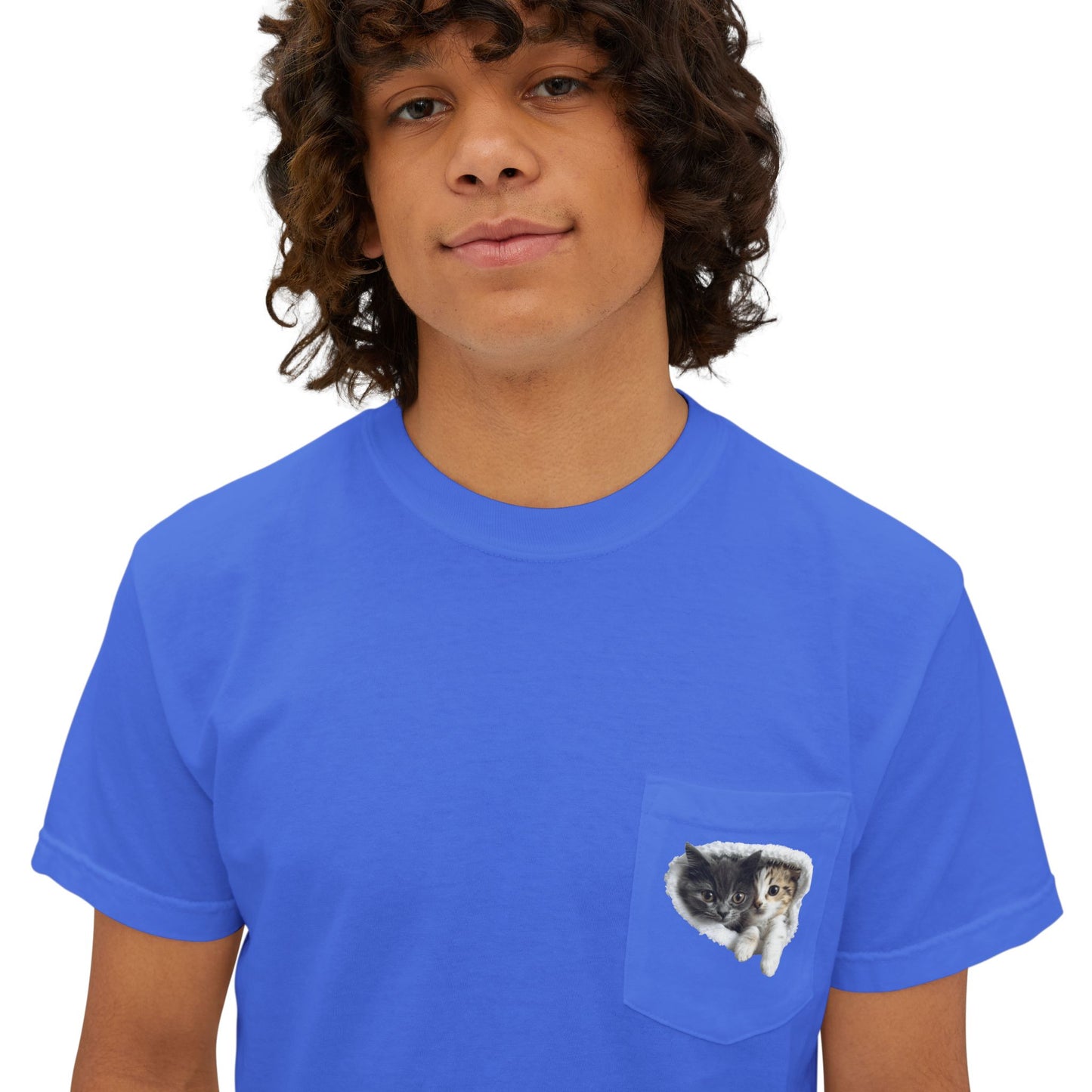 Garment-Dyed Pocket T-Shirt with Adorable Cat Design, Casual Wear, Gift for Cat Lovers, Summer Fashion, Everyday Essentials