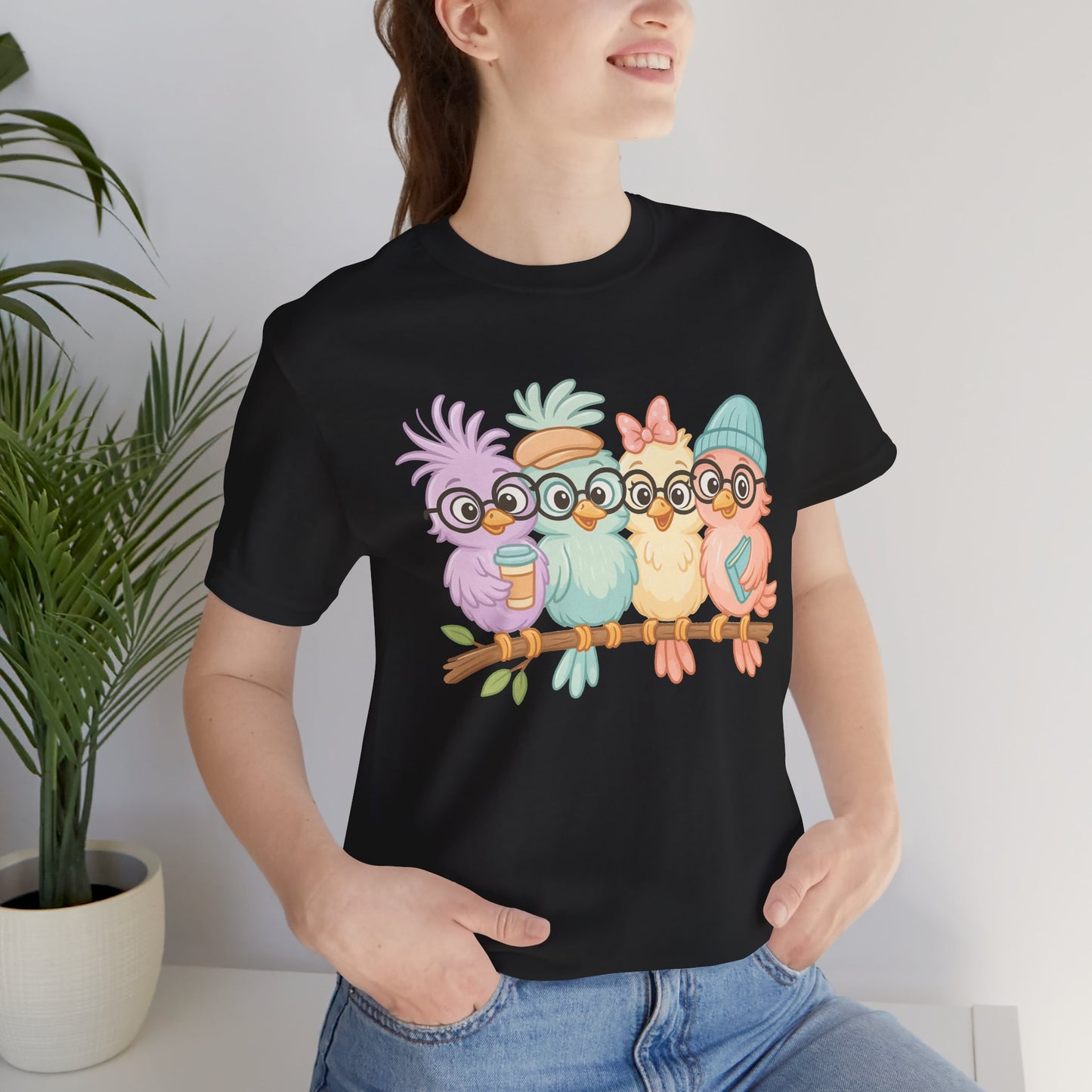 Cute Bird Friends Short Sleeve T-shirt - Perfect Gift for Animal Lovers - Lightweight Fabric Tee