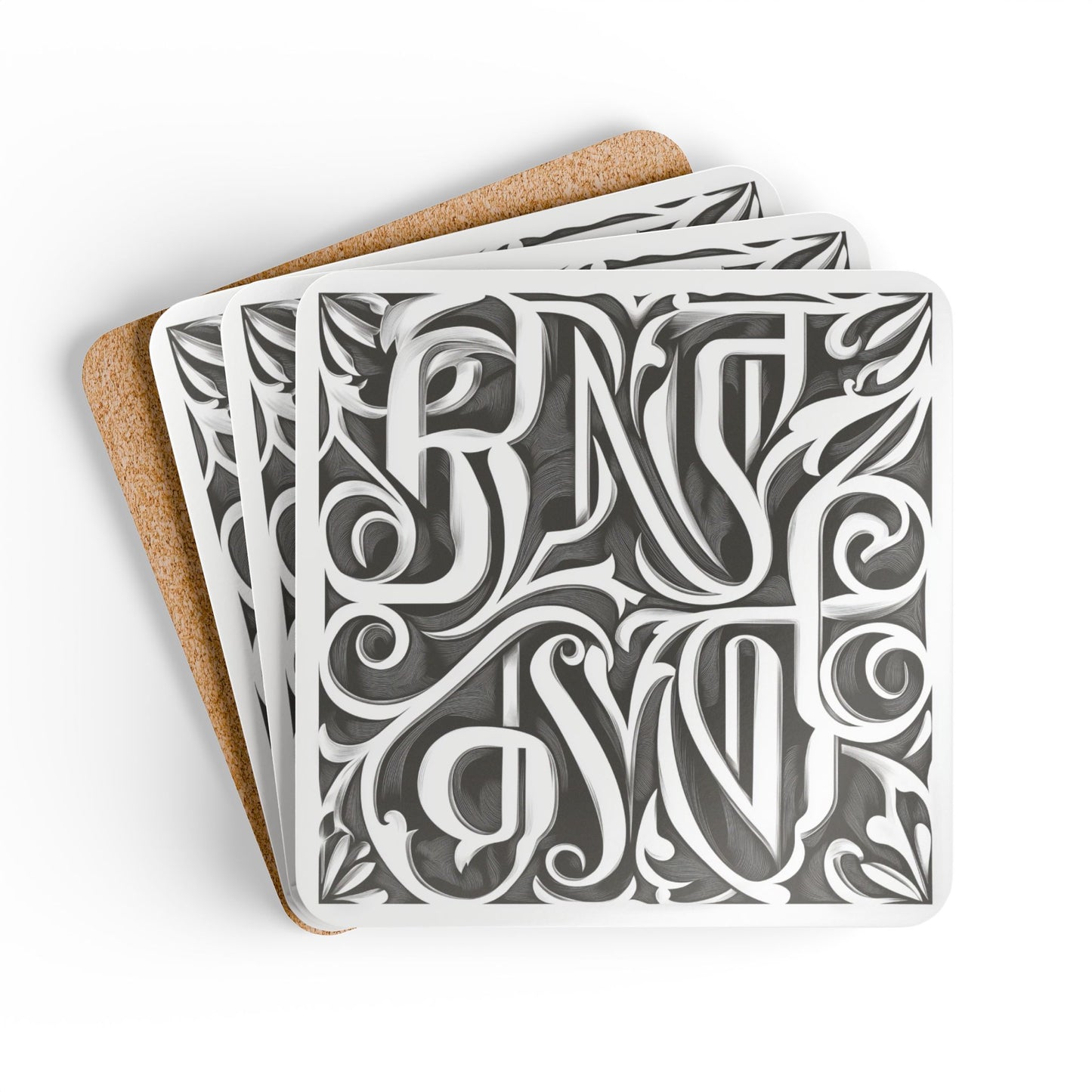 Elegant Corkwood Coaster Set | Decorative Drink Coasters with Intricate Design