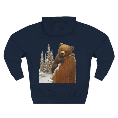 Three-Panel Fleece Hoodie with Bear Cub design - Winter Fleece Hoodie - Bear Cub Hoodie for Men and Women