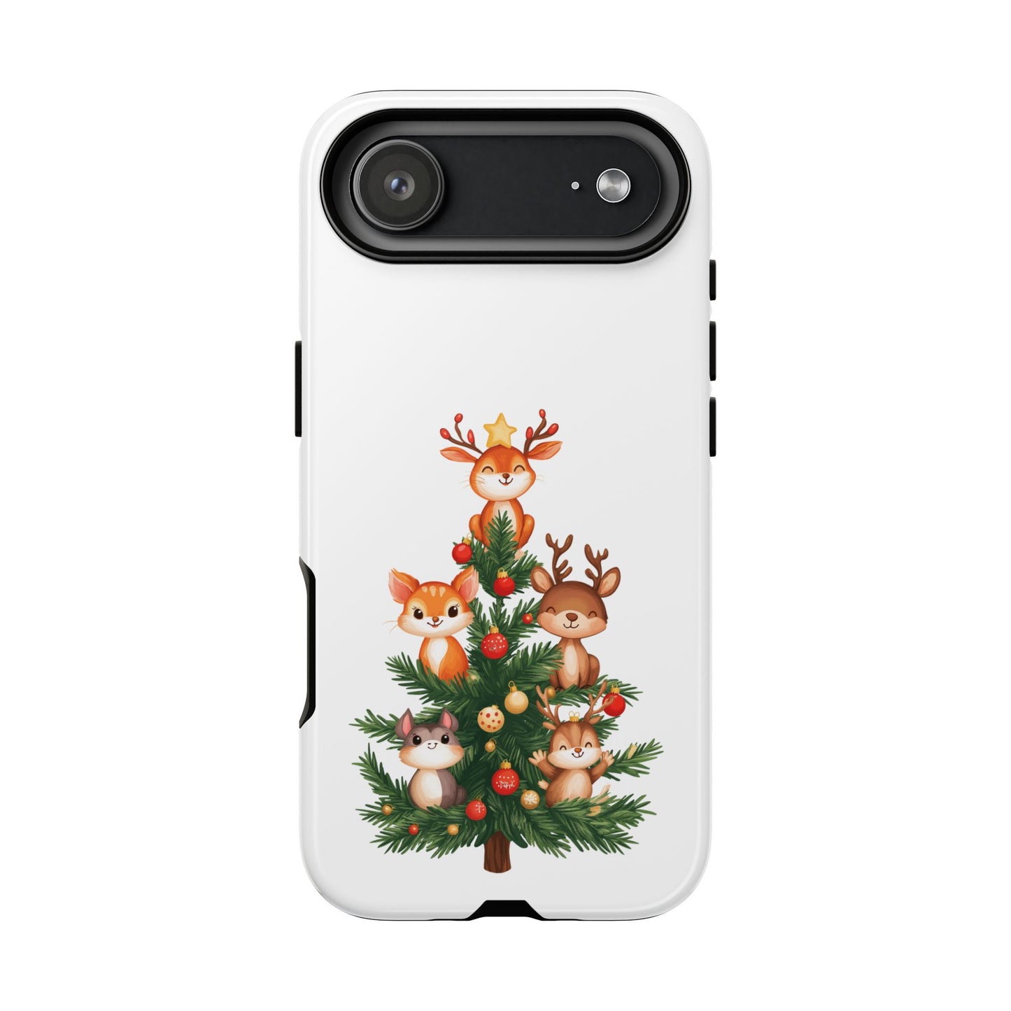 Festive Phone Case - iPhone, Samsung, and Google case - Cute Forest Animals on a Christmas Tree Case