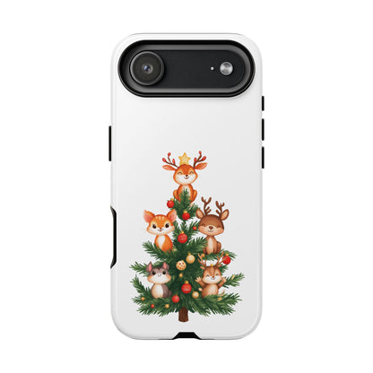 Festive Phone Case - iPhone, Samsung, and Google case - Cute Forest Animals on a Christmas Tree Case